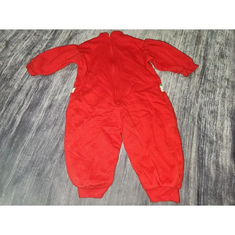 Vintage Ruth Scharf Red Baby Romper Pajamas Christmas Reindeer‎ USA 12M